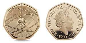 Золотая монета "Исаак Ньютон" 50 пенсов