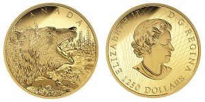 В Канаде выпущена золотая монета «Ревущий гризли»