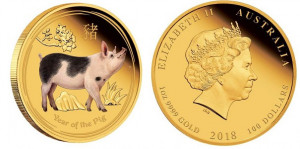 Золотая монета Австралии "Год Свиньи 2019"