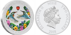 Серебряная монета "Птицы любви: зимородки" 1 унция